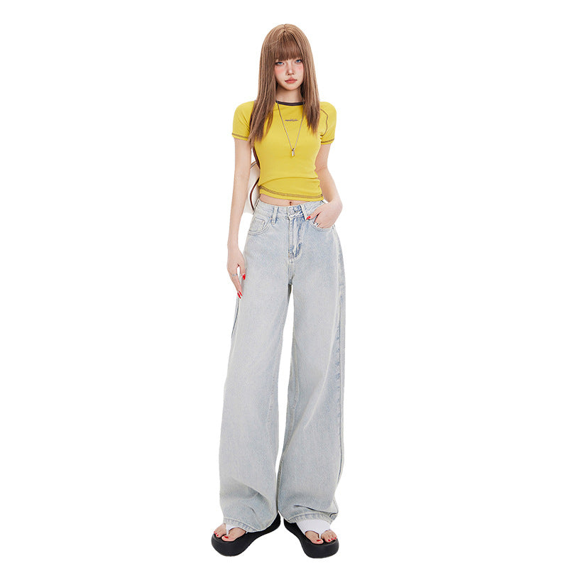 American Style Retro High Waist Loose Wide Leg Jeans Women's 2025 Spring Loose Slimming All-match Straight Pants