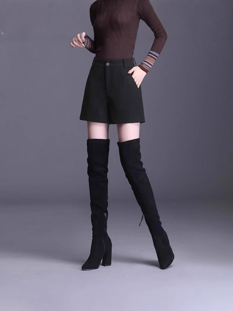 Suit Shorts Women's Spring and Autumn 2025 New Outer Wear High Waist Woolen Pants plus size chubby girl Casual Shorts Explosion Slim