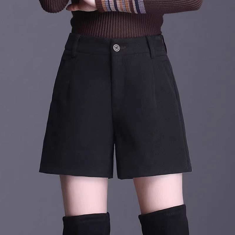 Suit Shorts Women's Spring and Autumn 2025 New Outer Wear High Waist Woolen Pants plus size chubby girl Casual Shorts Explosion Slim