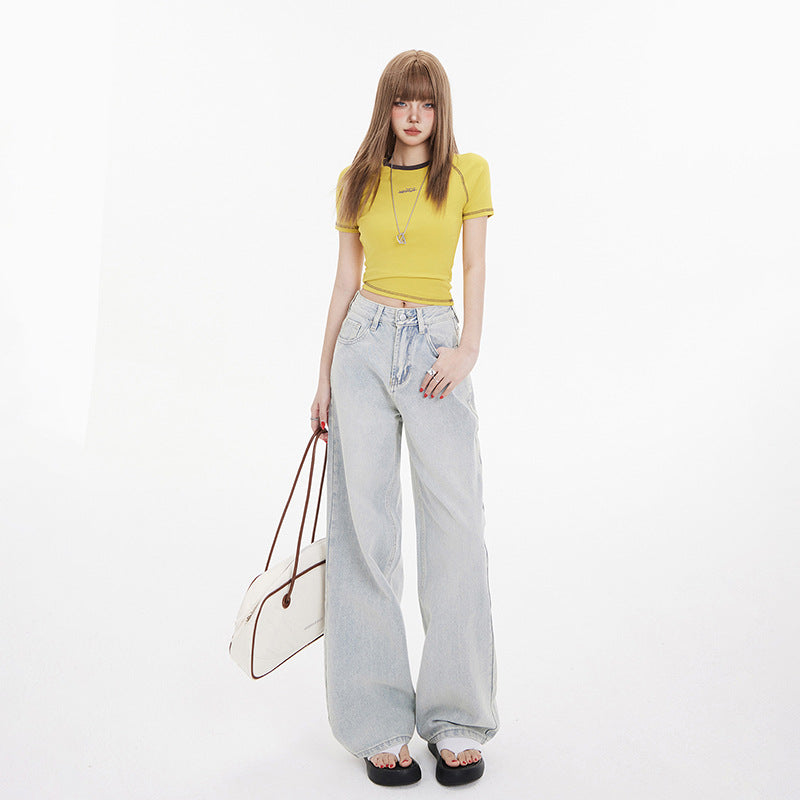 American Style Retro High Waist Loose Wide Leg Jeans Women's 2025 Spring Loose Slimming All-match Straight Pants