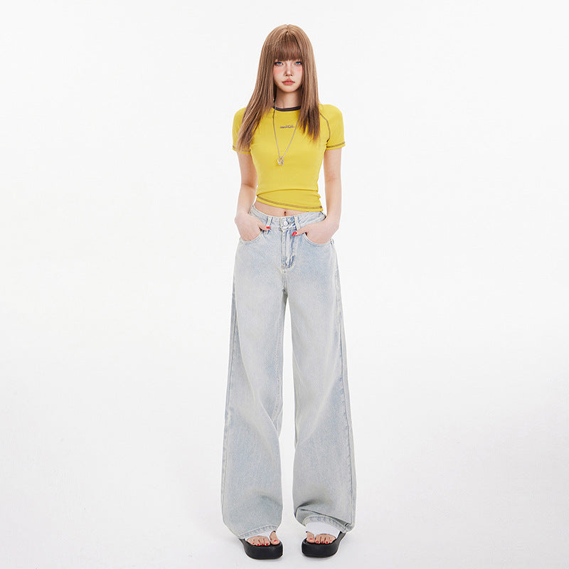 American Style Retro High Waist Loose Wide Leg Jeans Women's 2025 Spring Loose Slimming All-match Straight Pants