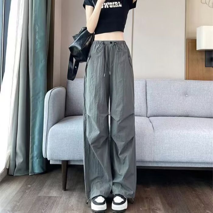 American-style Quick-drying Overalls Women's New Summer Elastoelastic High-waist Casual Sports Pants Loose Slimming Wide-leg Ankle Pants