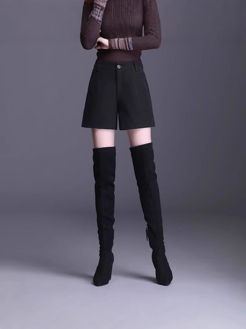 Suit Shorts Women's Spring and Autumn 2025 New Outer Wear High Waist Woolen Pants plus size chubby girl Casual Shorts Explosion Slim