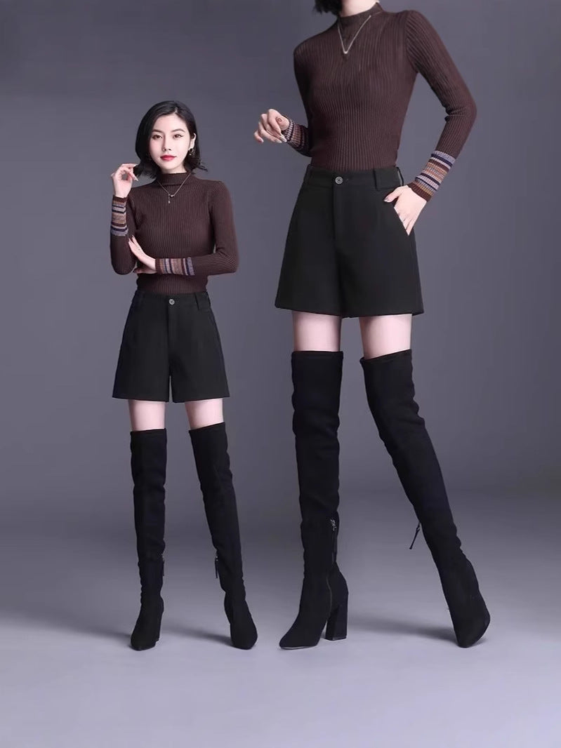 Suit Shorts Women's Spring and Autumn 2025 New Outer Wear High Waist Woolen Pants plus size chubby girl Casual Shorts Explosion Slim