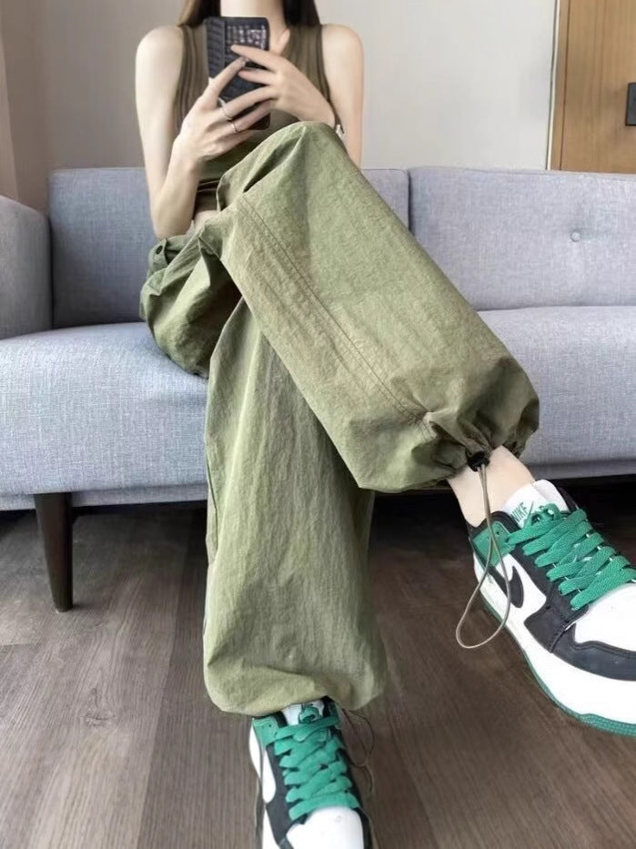 American-style Quick-drying Overalls Women's New Summer Elastoelastic High-waist Casual Sports Pants Loose Slimming Wide-leg Ankle Pants