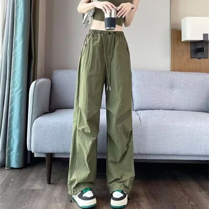 American-style Quick-drying Overalls Women's New Summer Elastoelastic High-waist Casual Sports Pants Loose Slimming Wide-leg Ankle Pants