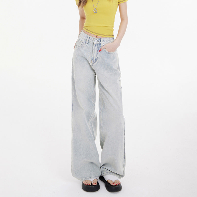 American Style Retro High Waist Loose Wide Leg Jeans Women's 2025 Spring Loose Slimming All-match Straight Pants