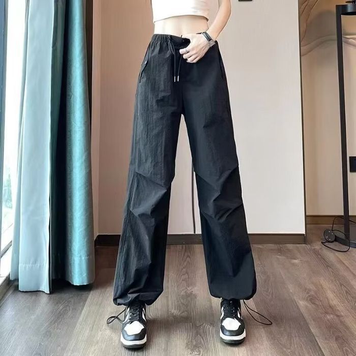 American-style Quick-drying Overalls Women's New Summer Elastoelastic High-waist Casual Sports Pants Loose Slimming Wide-leg Ankle Pants