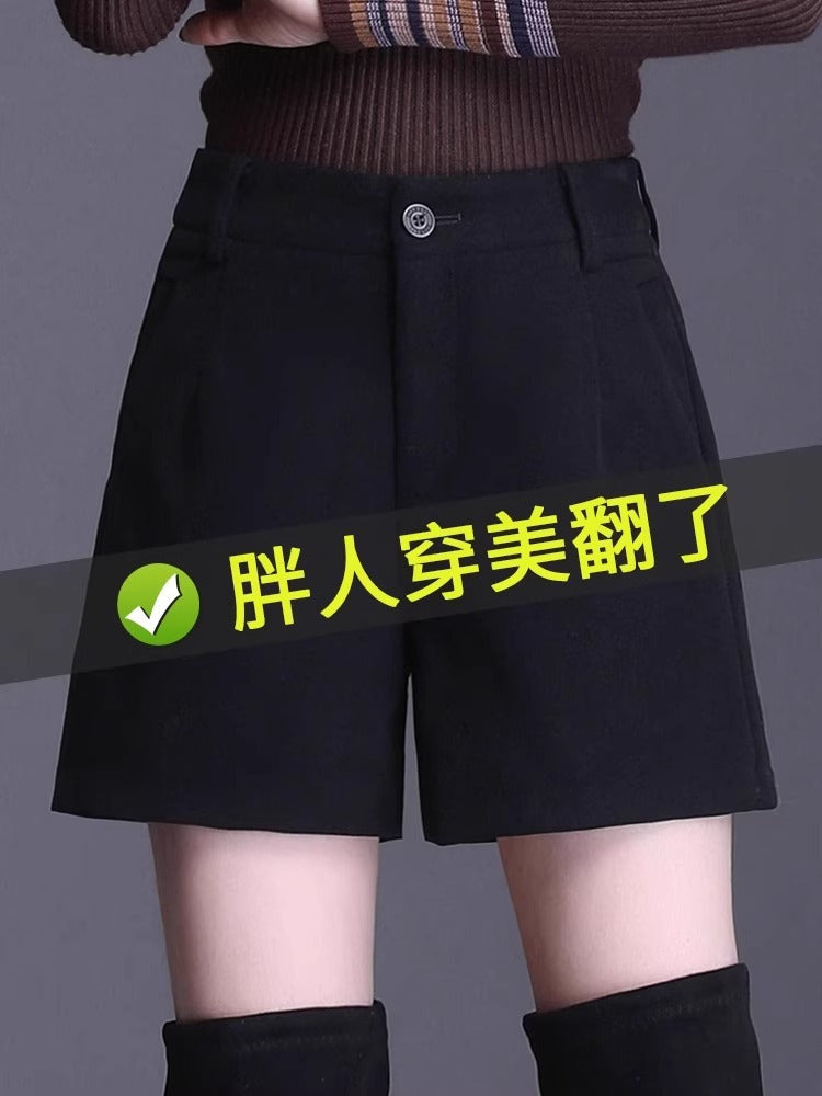 Suit Shorts Women's Spring and Autumn 2025 New Outer Wear High Waist Woolen Pants plus size chubby girl Casual Shorts Explosion Slim