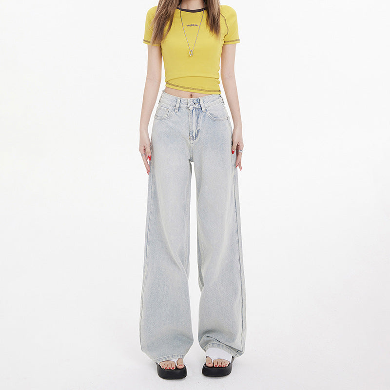 American Style Retro High Waist Loose Wide Leg Jeans Women's 2025 Spring Loose Slimming All-match Straight Pants
