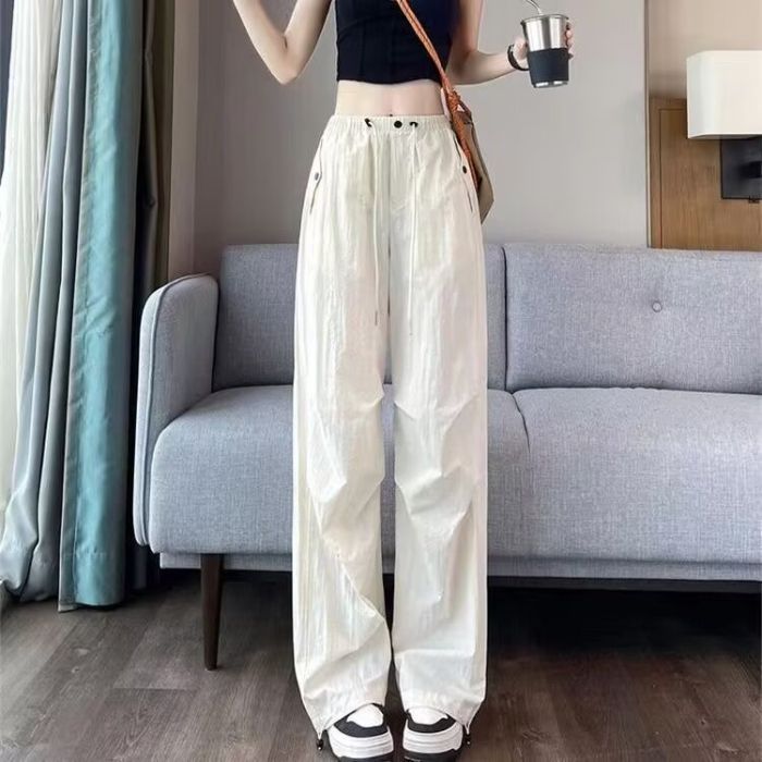 American-style Quick-drying Overalls Women's New Summer Elastoelastic High-waist Casual Sports Pants Loose Slimming Wide-leg Ankle Pants