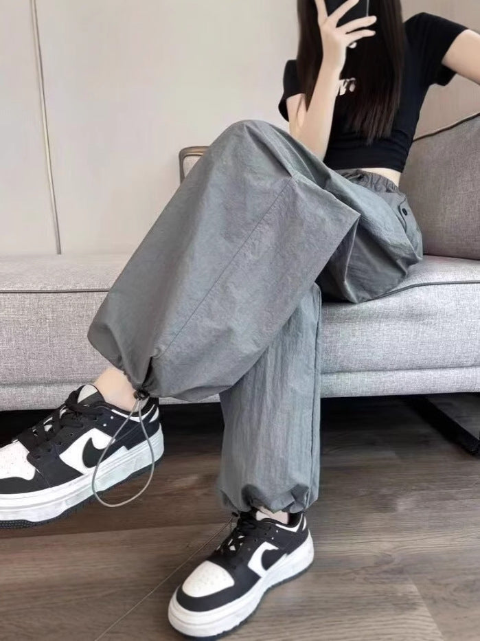 American-style Quick-drying Overalls Women's New Summer Elastoelastic High-waist Casual Sports Pants Loose Slimming Wide-leg Ankle Pants