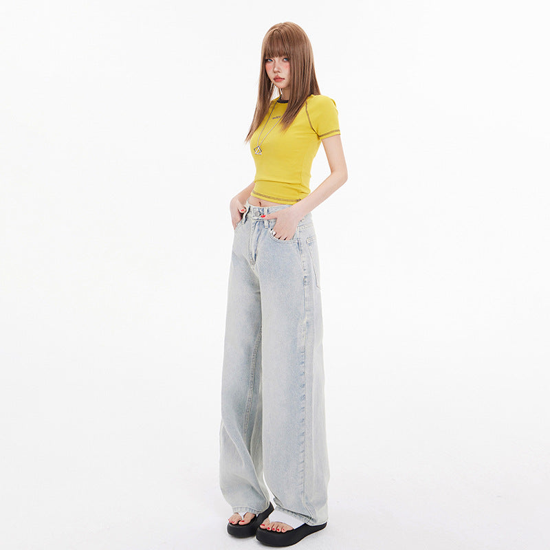 American Style Retro High Waist Loose Wide Leg Jeans Women's 2025 Spring Loose Slimming All-match Straight Pants