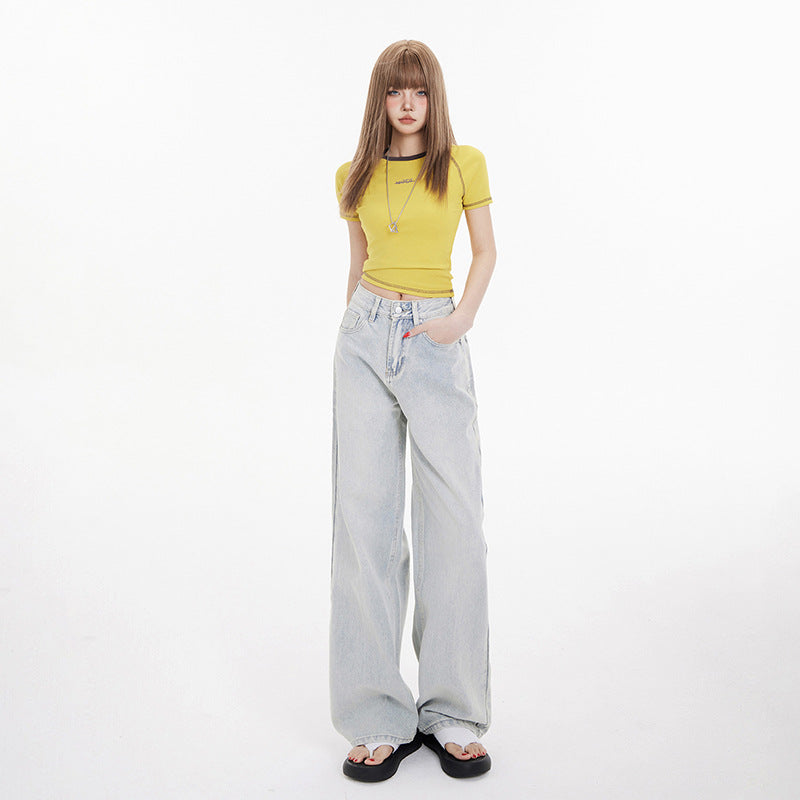 American Style Retro High Waist Loose Wide Leg Jeans Women's 2025 Spring Loose Slimming All-match Straight Pants